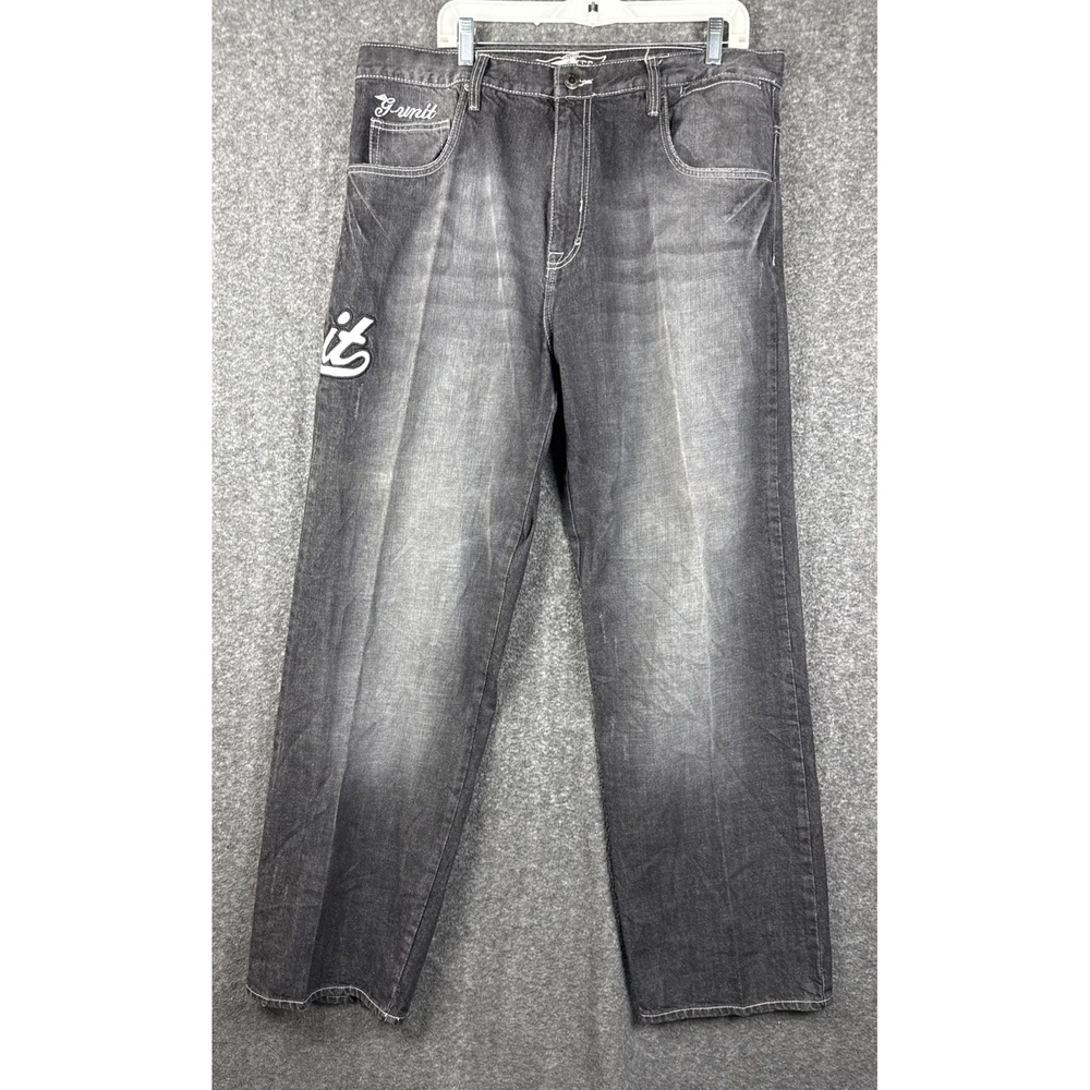 Y2K G UNIT Men's 38x34‎ Heavy Weight Baggy Denim Dugout Jeans 2004 Embroidered